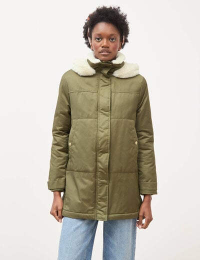 Parka droite &agrave; capuche vert kaki femme
