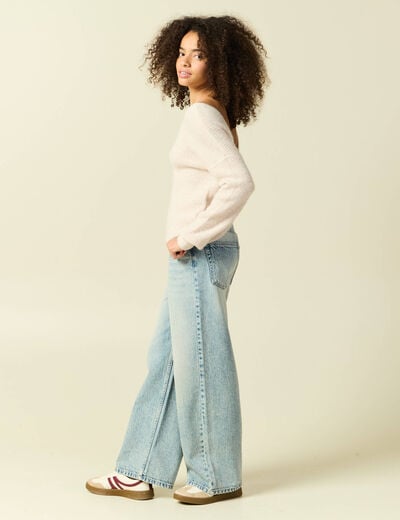 Pull r&eacute;versible manches longues col rond creme femme
