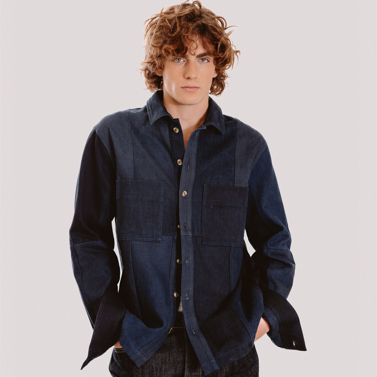 Surchemise droite manches longues denim brut homme