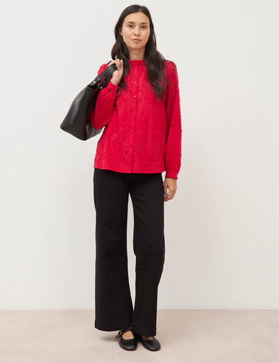 Chemise en coton manches longues rouge fonc&eacute; femme