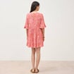 Robe fluide col rond manches coude orange corail femme