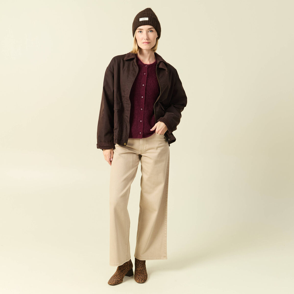 Gilet manches longues bordeaux femme