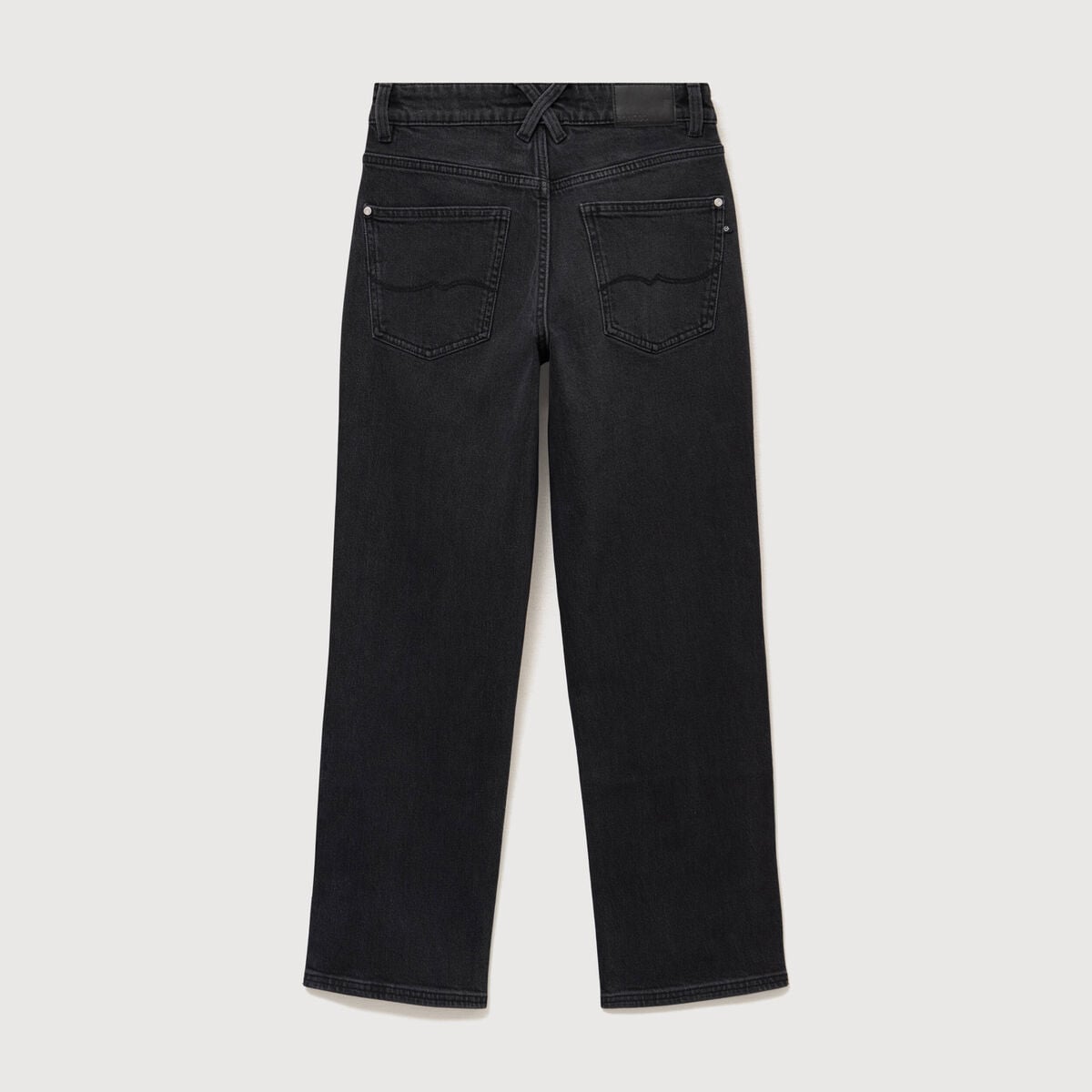 Jeans straight 7/8&egrave;me taille haute denim noir femme