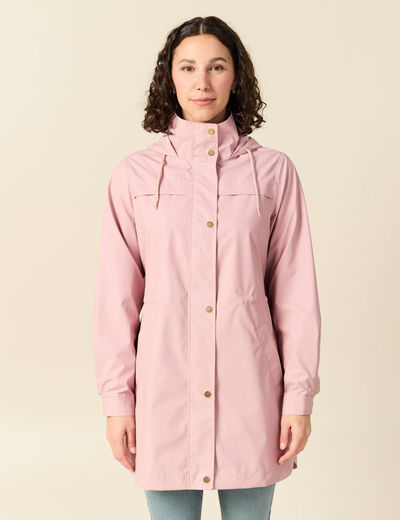 Parka longue droite d&eacute;perlante &agrave; capuche rose pastel femme