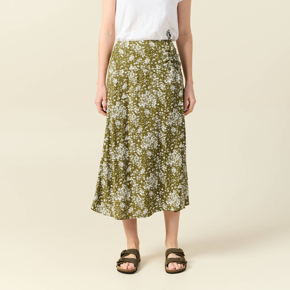 Jupe longue portefeuille vert olive femme