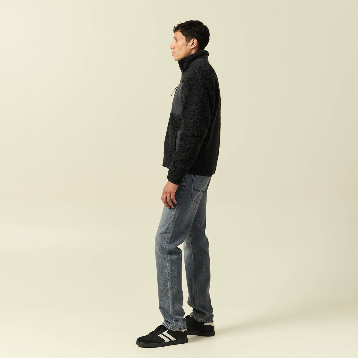 Sweat effet polaire manches longues gris anthracite homme