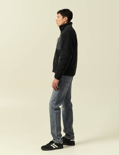 Sweat effet polaire manches longues gris anthracite homme