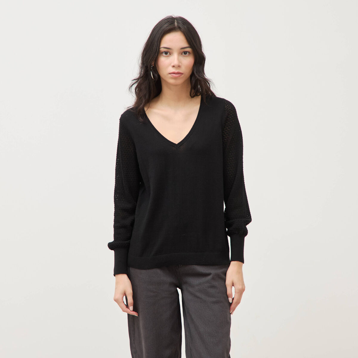 Pull manches longues noir femme