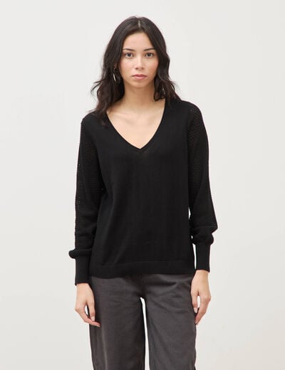 Pull manches longues noir femme