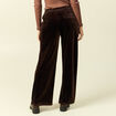 Pantalon large taille haute en velours marron fonc&eacute; femme