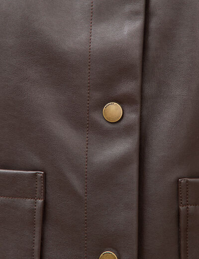 Blouson col sherpa manches longues marron fonc&eacute; femme