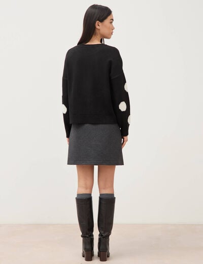 Pull manches longues col rond noir femme