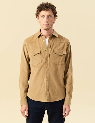 Chemise col classique manches longues beige homme