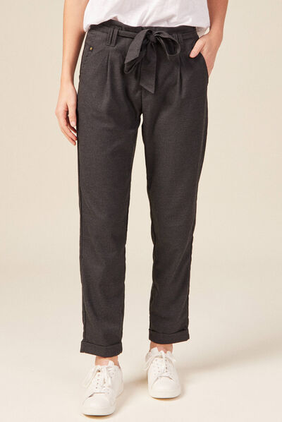 Pantalon paperbag gris femme