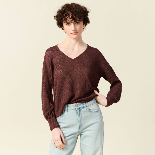 pull manches longues ajoure bordeaux femme Pull manches longues ajouré bordeaux femme