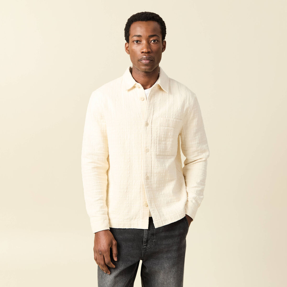 Surchemise droite longue col am&eacute;ricain ecru homme