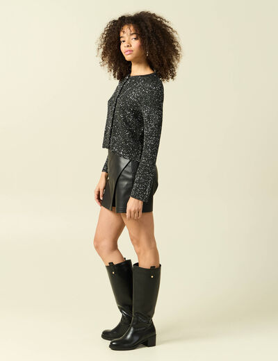 Gilet court droit manches longues noir femme