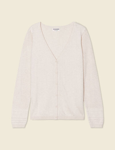 Gilet manches longues boutonn&eacute; creme femme