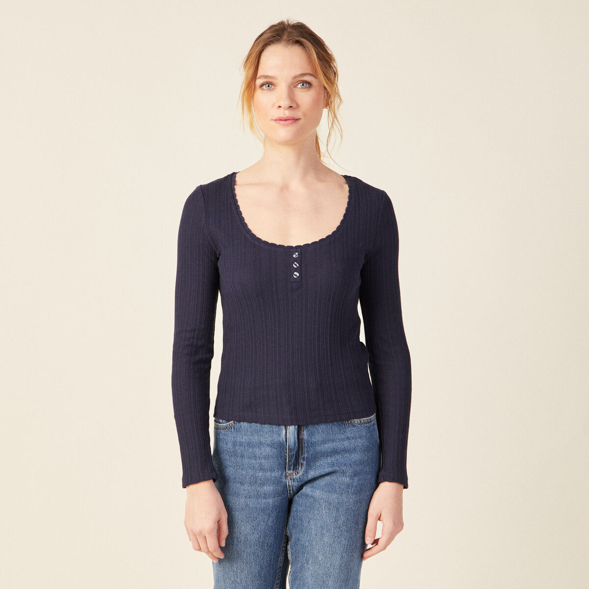 T-shirt à manches longues bleu marine femme