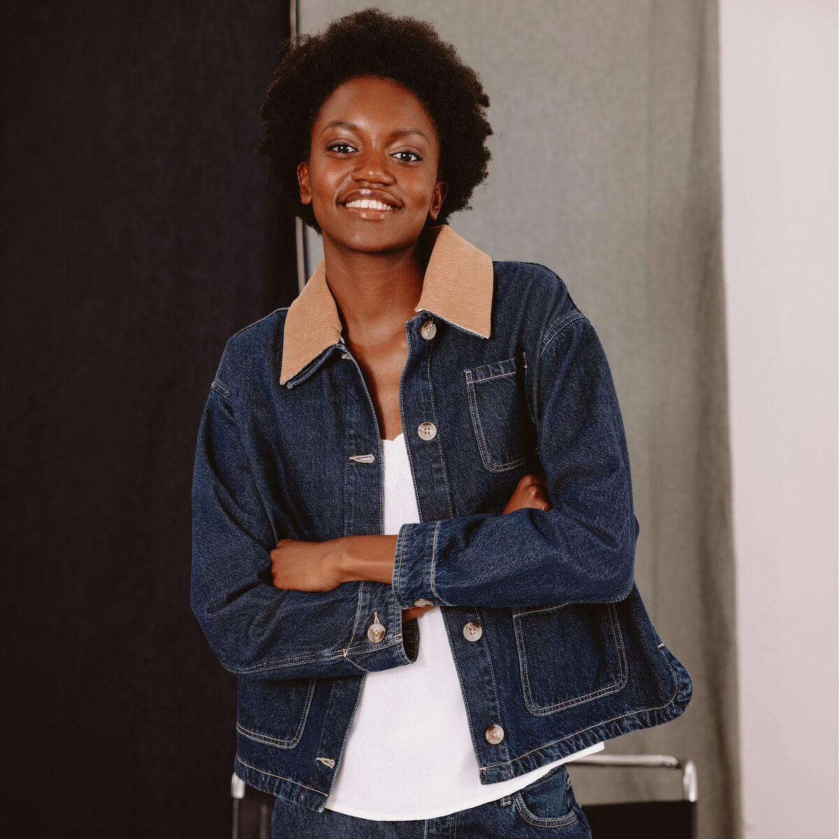 Veste en jeans manches longues denim brut clean femme