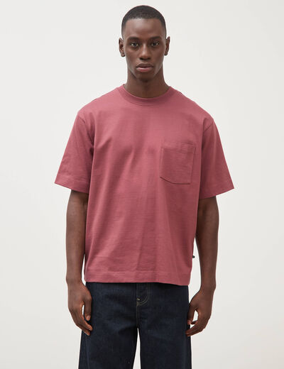 T-shirt droit en coton col ras du cou vieux rose homme