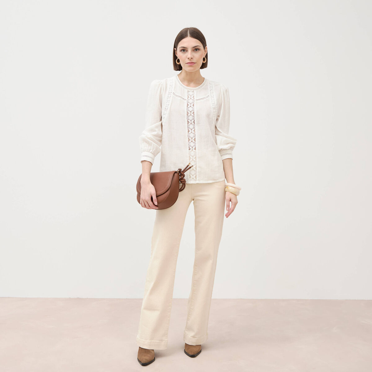 Jeans flare &agrave; pont denim blanc femme