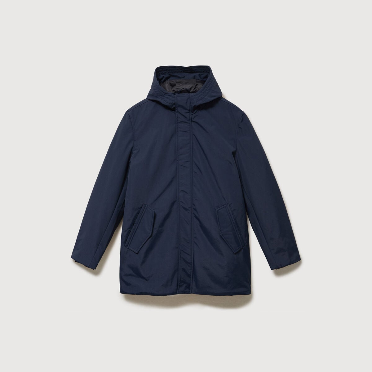 Parka longue droite &agrave; capuche bleu marine homme