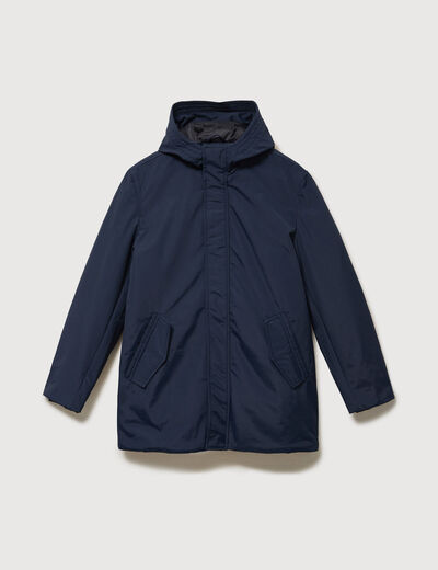 Parka longue droite &agrave; capuche bleu marine homme