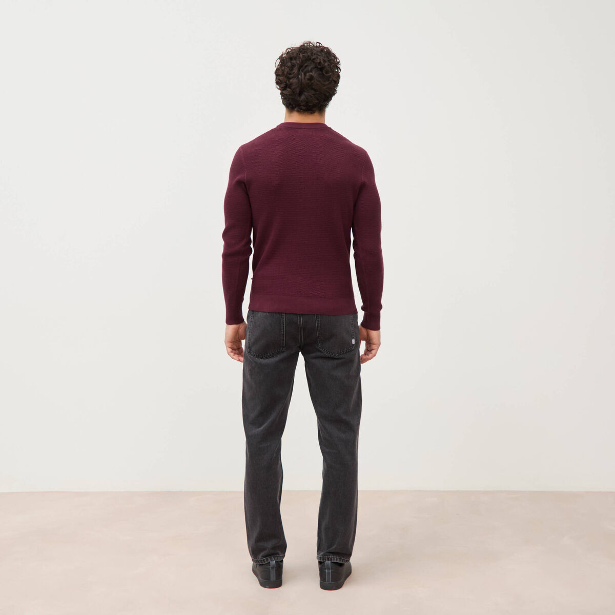Pull droit manches longues prune homme