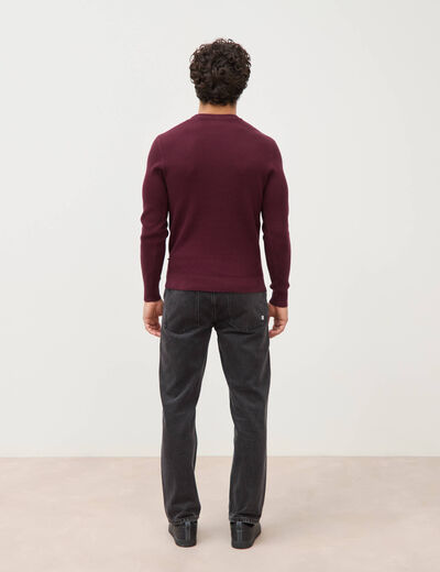 Pull droit manches longues prune homme