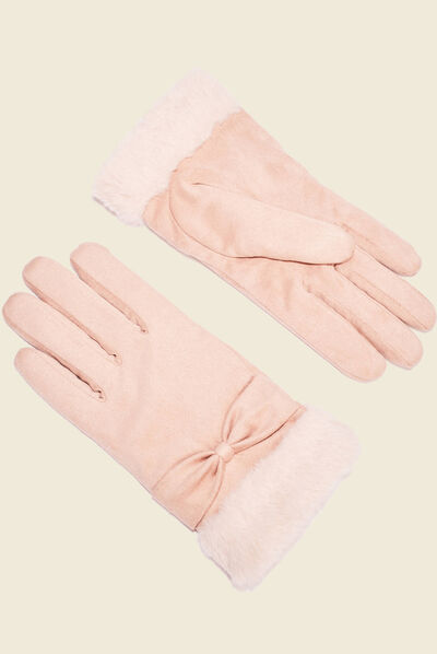 Gants avec noeuds marron clair femme