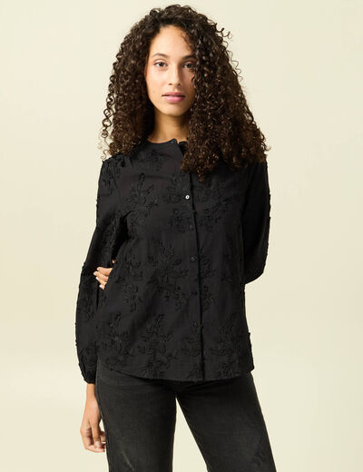 Chemise manches longues broderie coton noir femme