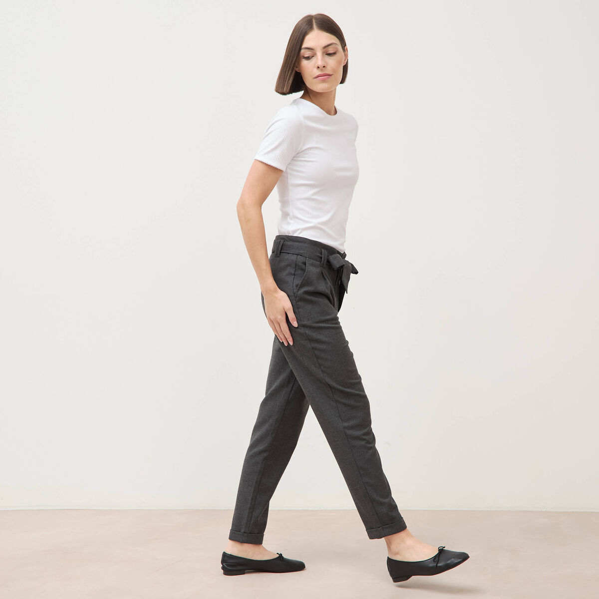 Pantalon paperbag gris femme
