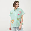 Chemise ample en coton &agrave; broderie vert femme