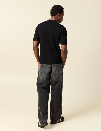 Chemise manches courtes col polo noir homme