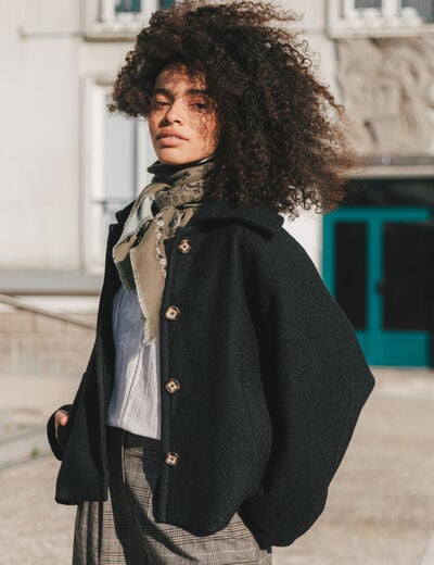 Manteau oversize court col tailleur noir femme