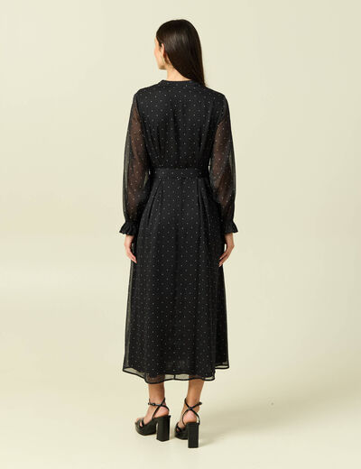 Robe longue &eacute;vas&eacute;e col v manches longues noir femme