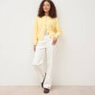 Jeans wide leg taille bascul&eacute;e denim blanc femme