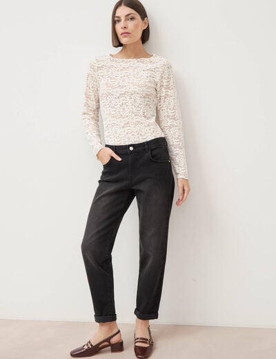 Jeans droit 7/8&egrave;me taille standard denim noir femme