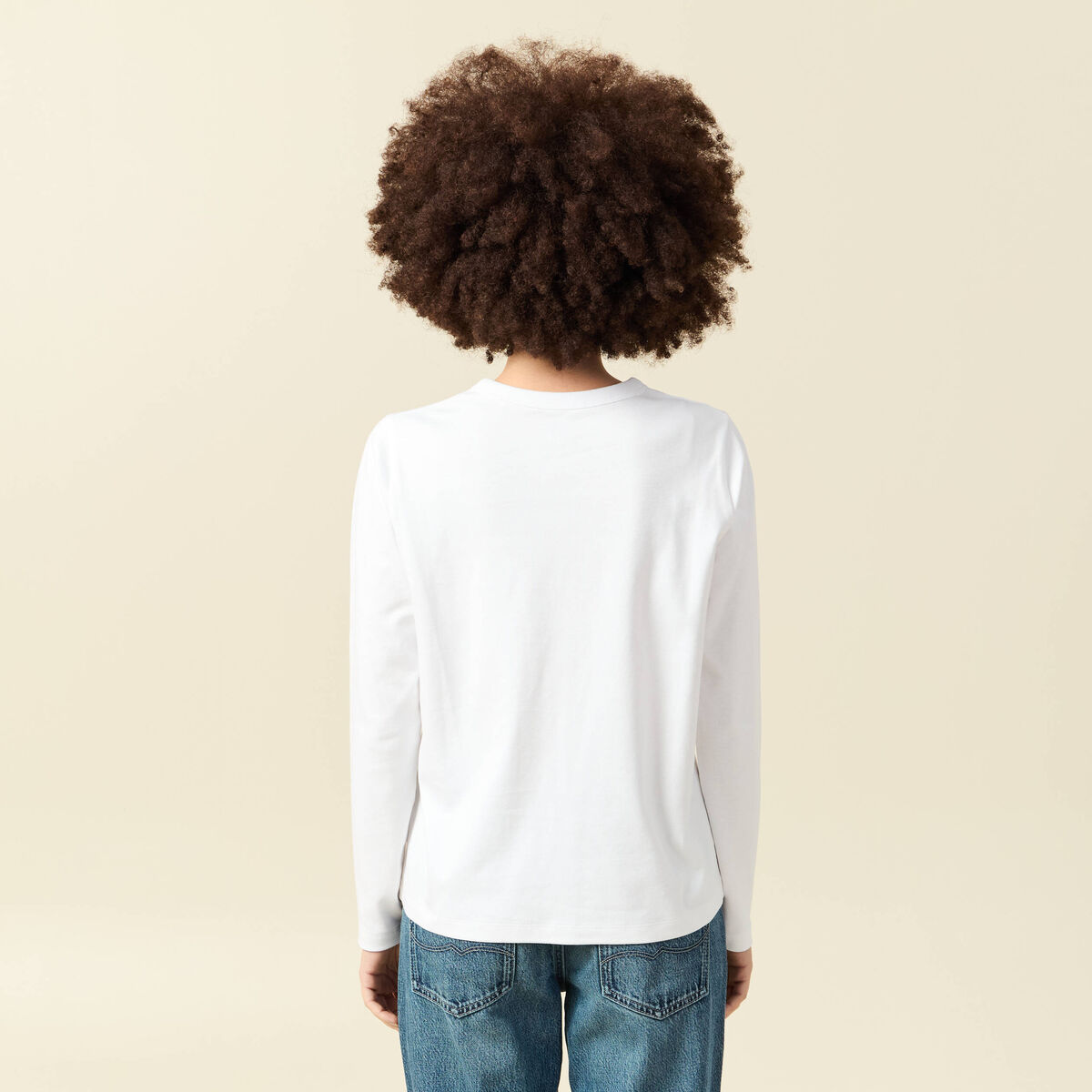 T-shirt en coton manches longues blanc femme