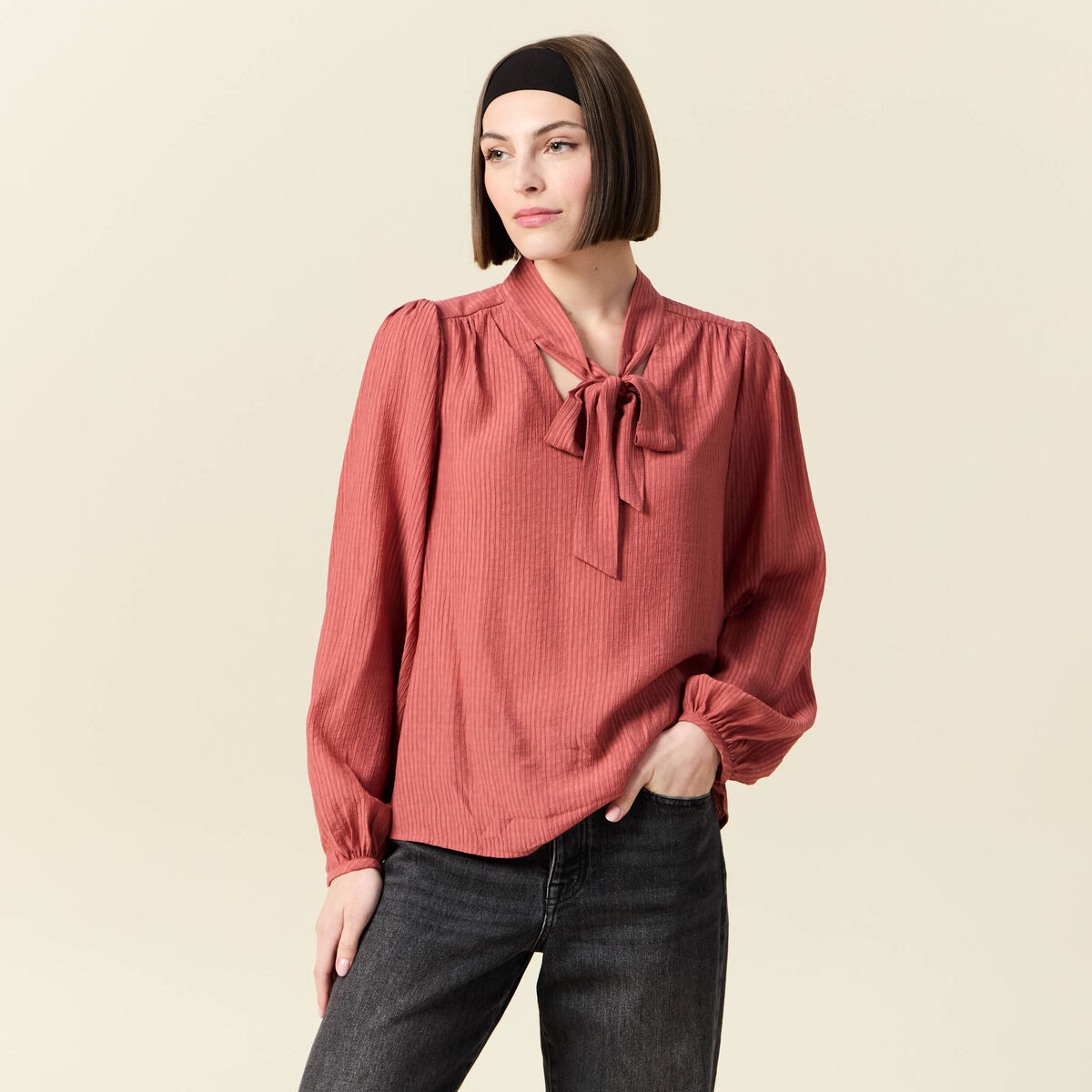 Blouse manches longues vieux rose femme