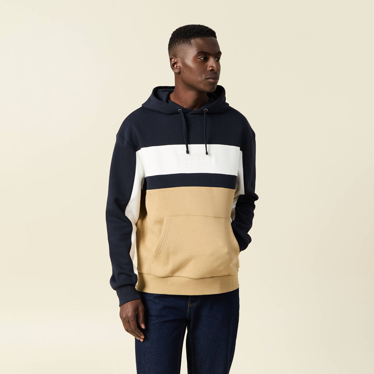 Sweat &agrave; capuche 1 poche bleu marine homme