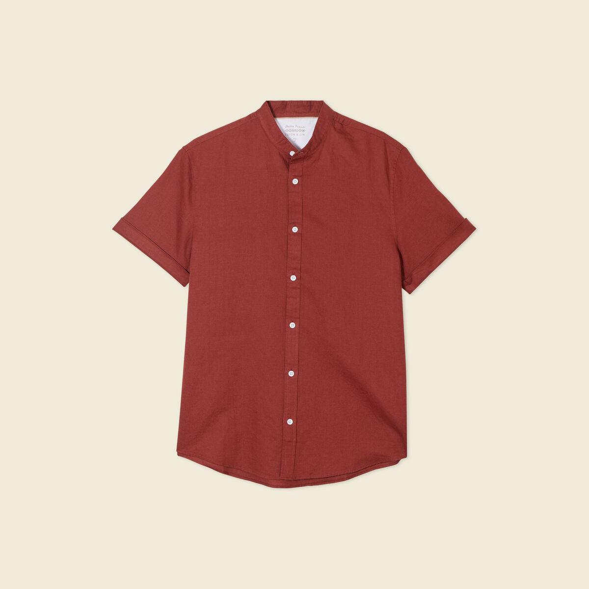 Chemise manches courtes marron cognac homme