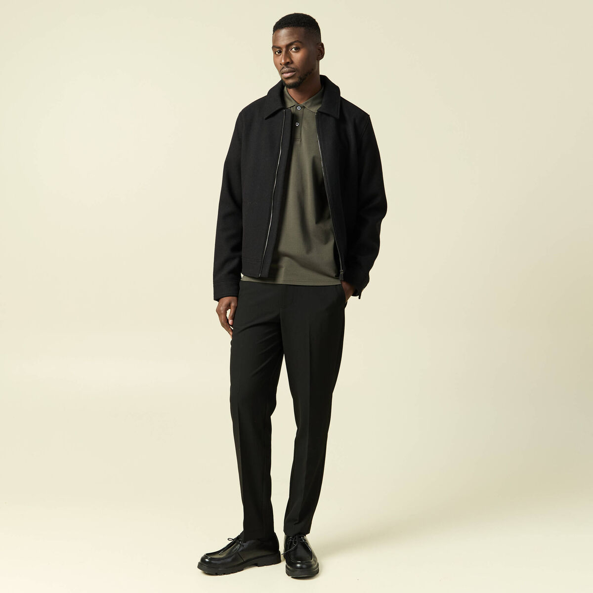 Polo manches courtes vert kaki homme