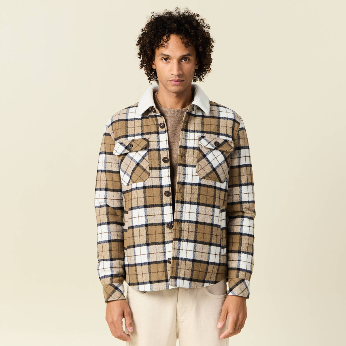 Surchemise col aviateur ecru homme