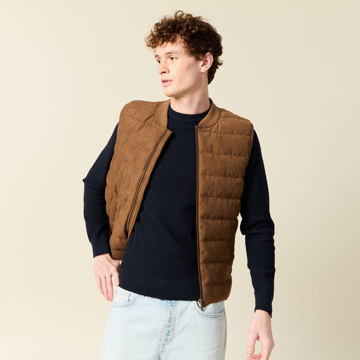 Doudoune sans manches doubl&eacute;e marron homme