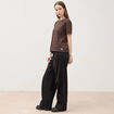T-shirt droit col rond manches courtes marron chocolat femme