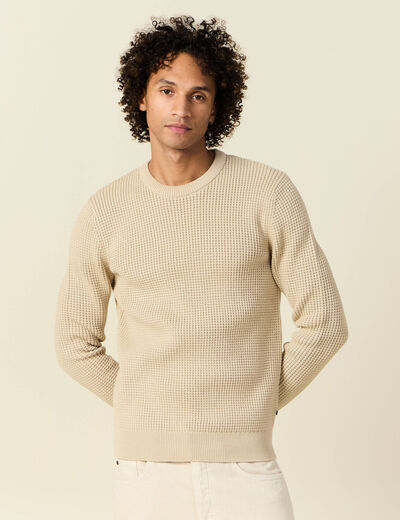 Pull manches longues col rond sable homme