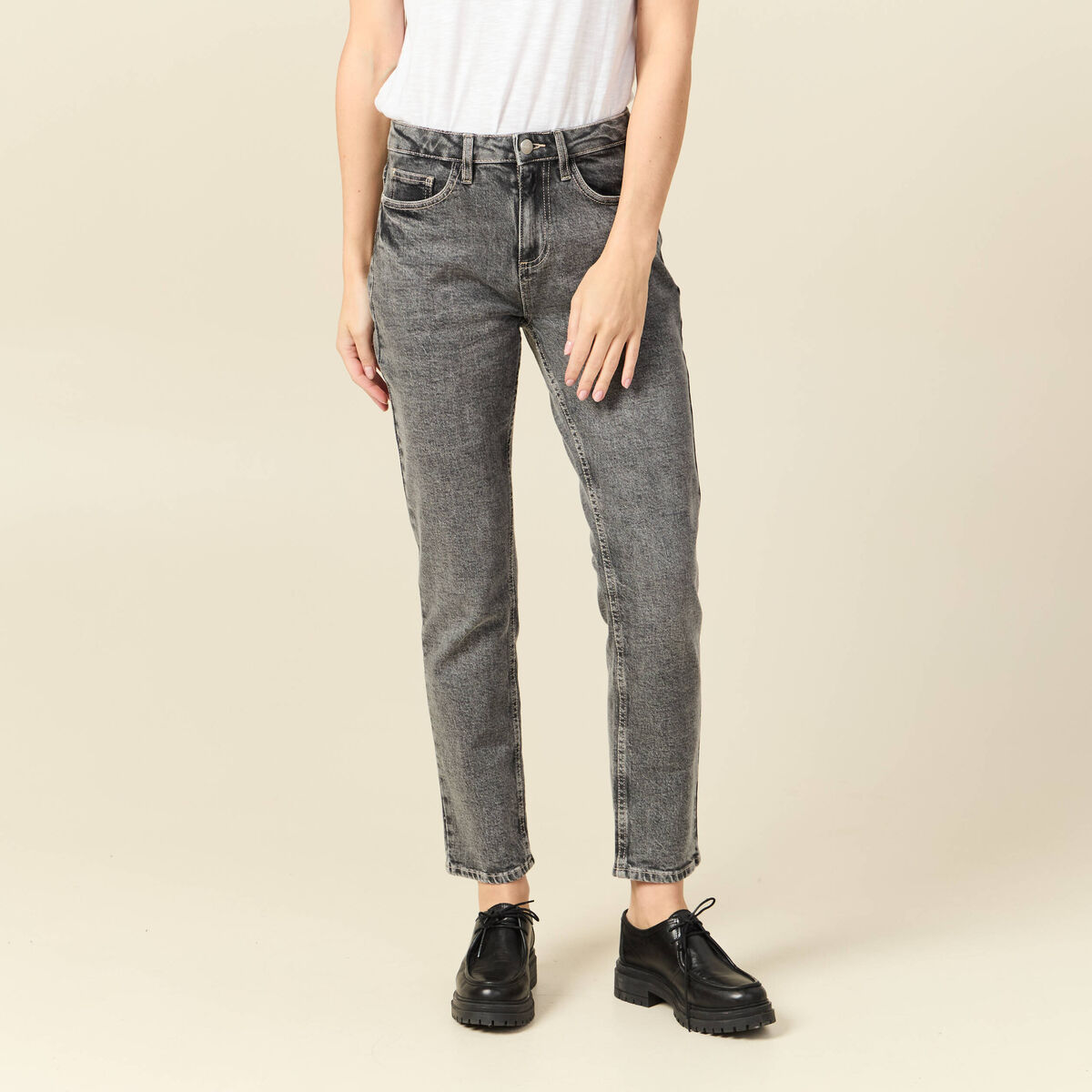 Jeans slim 7/8&egrave;me taille haute denim gris femme