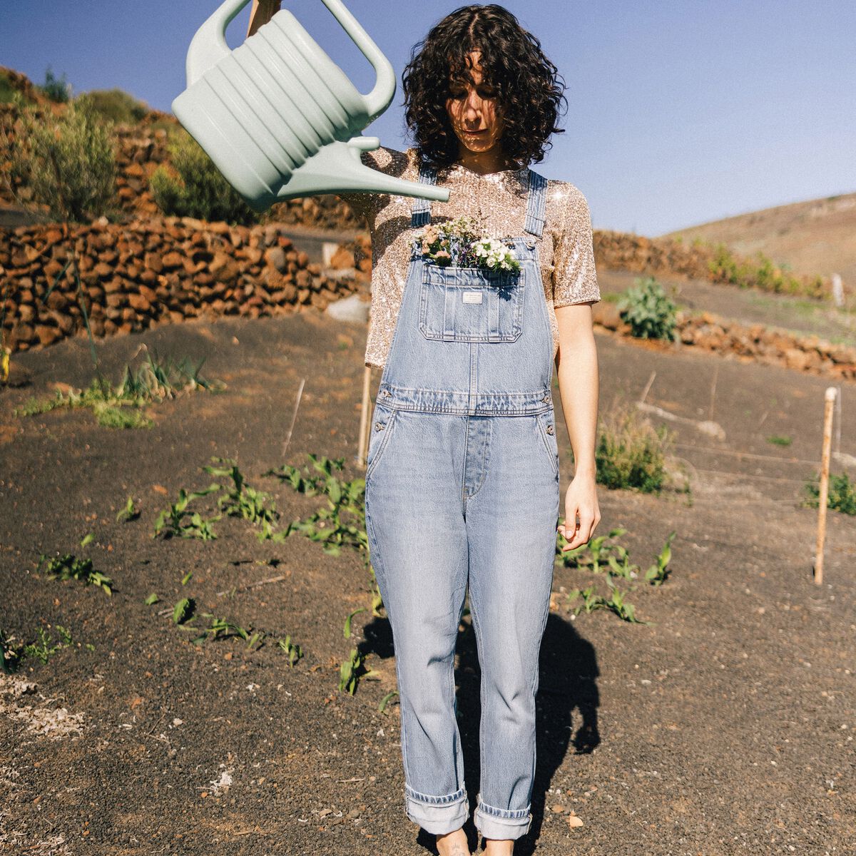 Salopette en jean denim stone femme